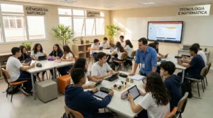 itinerários formativos no novo ensino médio com estudantes participando de diferentes áreas de aprendizagem